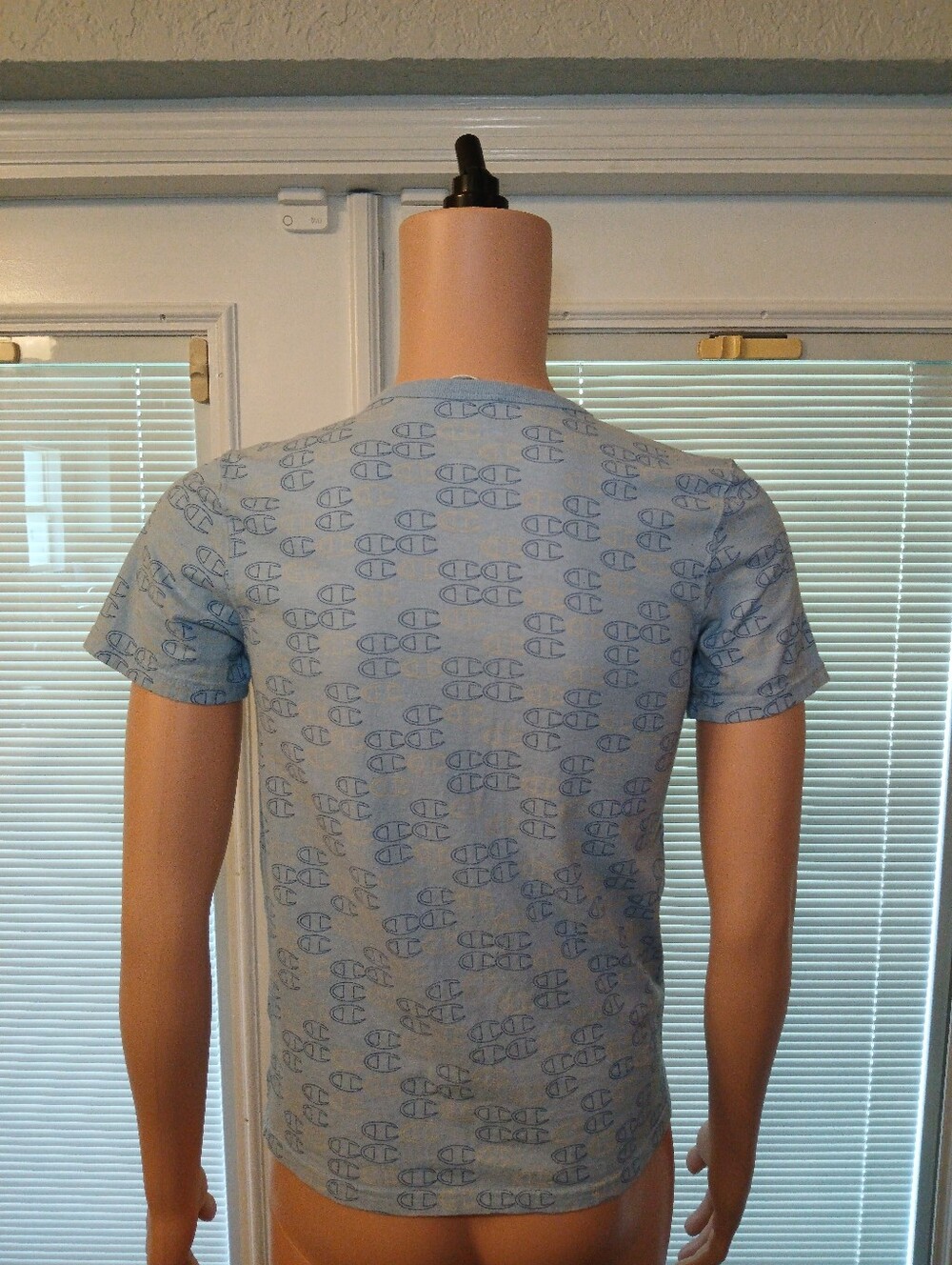 Champion Light Blue All-Over Logo Short Sleeve Tee - Picture 3 of 5